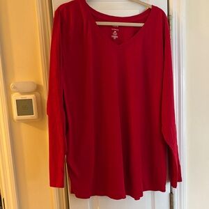 Sonoma Women's Bright Red Long Sleeve V-Neck Top
